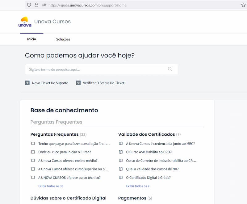 contato rápido com a Unova