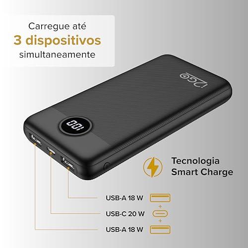         Carregador Portátil (Power Bank) Ultra Rápido 20000mAh Power Delivery 20W 2 Saídas USB + 1 Saída/Entrada USB-C Preto I2GO - I2GO PRO       