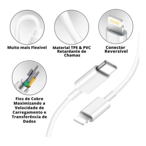         Cabo Usb-C-Lightning + Fonte Carregador 25W Turbo Compatível iPhone X Xr SE 11 12 13 14 Premium LAGUS IMP.       