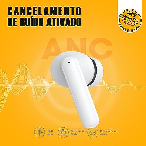         Fone Bluetooth QCY T13 ANC, Fone de Ouvido Sem Fio Bluetooth 5.3 com Cancelamento de Ruído Ativo, 30h Brincadeira, BRANCO       