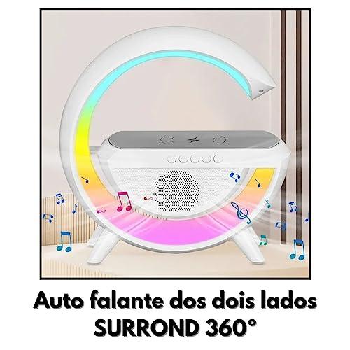         Caixa De Som Inteligente Luminária LED RGB Com Carregador De Celular Por Indução Sem Fio Auto Falante Speaker Smart Bluetooth USB CArtão SD Rádio FM 15W Branca ou Preta Formato G Surrond PREMIUM DUPIN (BRANCA)       