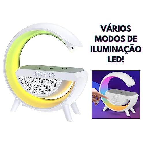         Caixa De Som Inteligente Luminária LED RGB Com Carregador De Celular Por Indução Sem Fio Auto Falante Speaker Smart Bluetooth USB CArtão SD Rádio FM 15W Branca ou Preta Formato G Surrond PREMIUM DUPIN (BRANCA)       