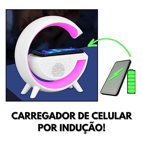         Caixa De Som Inteligente Luminária LED RGB Com Carregador De Celular Por Indução Sem Fio Auto Falante Speaker Smart Bluetooth USB CArtão SD Rádio FM 15W Branca ou Preta Formato G Surrond PREMIUM DUPIN (BRANCA)       