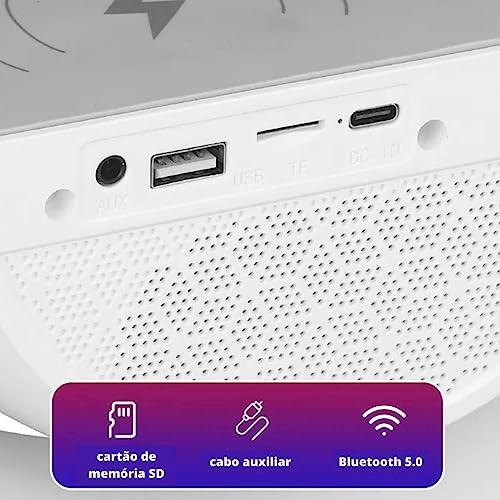         Caixa De Som Inteligente Luminária LED RGB Com Carregador De Celular Por Indução Sem Fio Auto Falante Speaker Smart Bluetooth USB CArtão SD Rádio FM 15W Branca ou Preta Formato G Surrond PREMIUM DUPIN (BRANCA)       