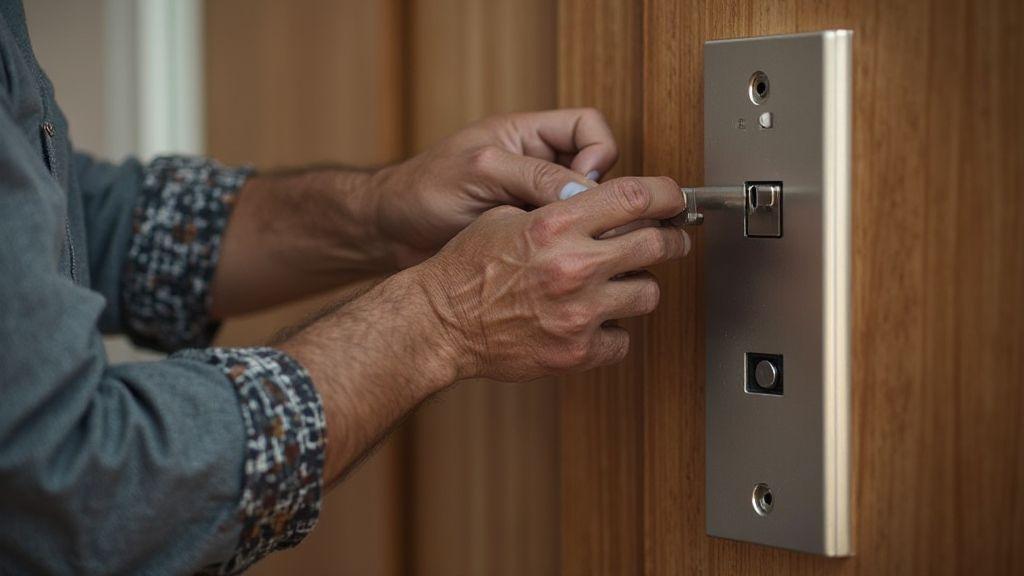 Guia de instalação de fechadura eletrônica biométrica alimentada por bateria em portas residenciais passo a passo