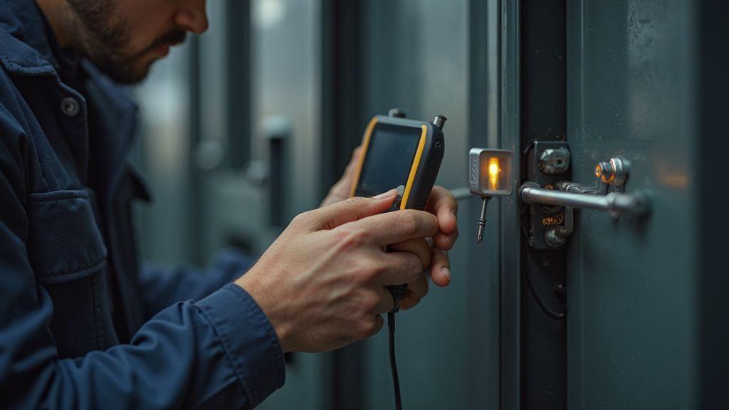 Instalação elétrica e manutenção da bateria da fechadura alimentada por bateria